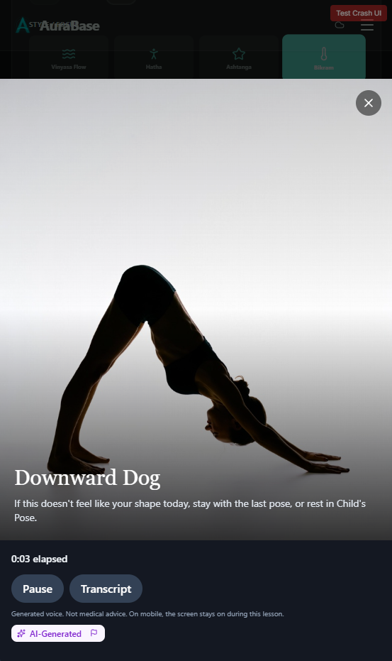AuraBase AI-guided yoga session